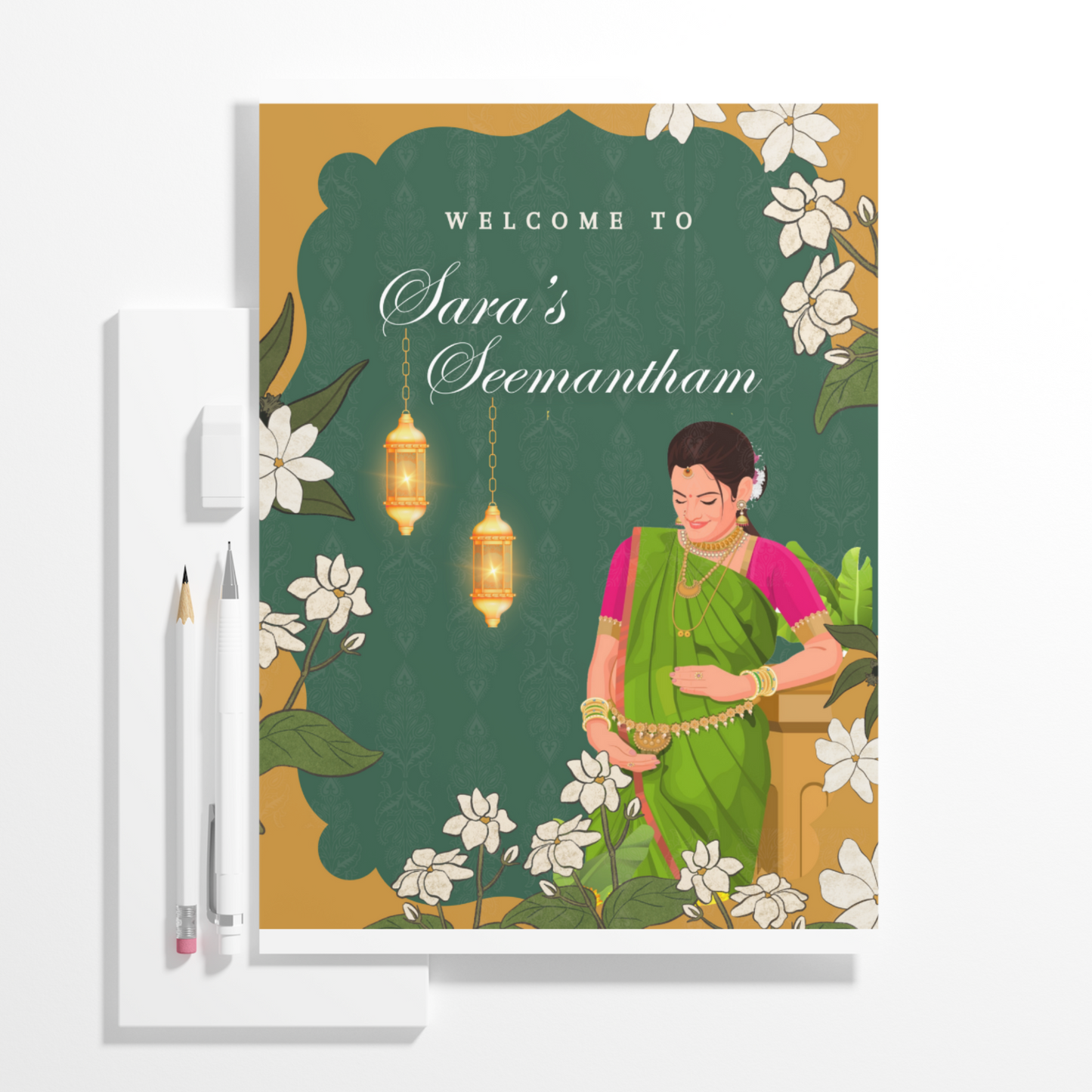 Seemantham Ceremony Sign Template | Indian Baby Shower Welcome Sign