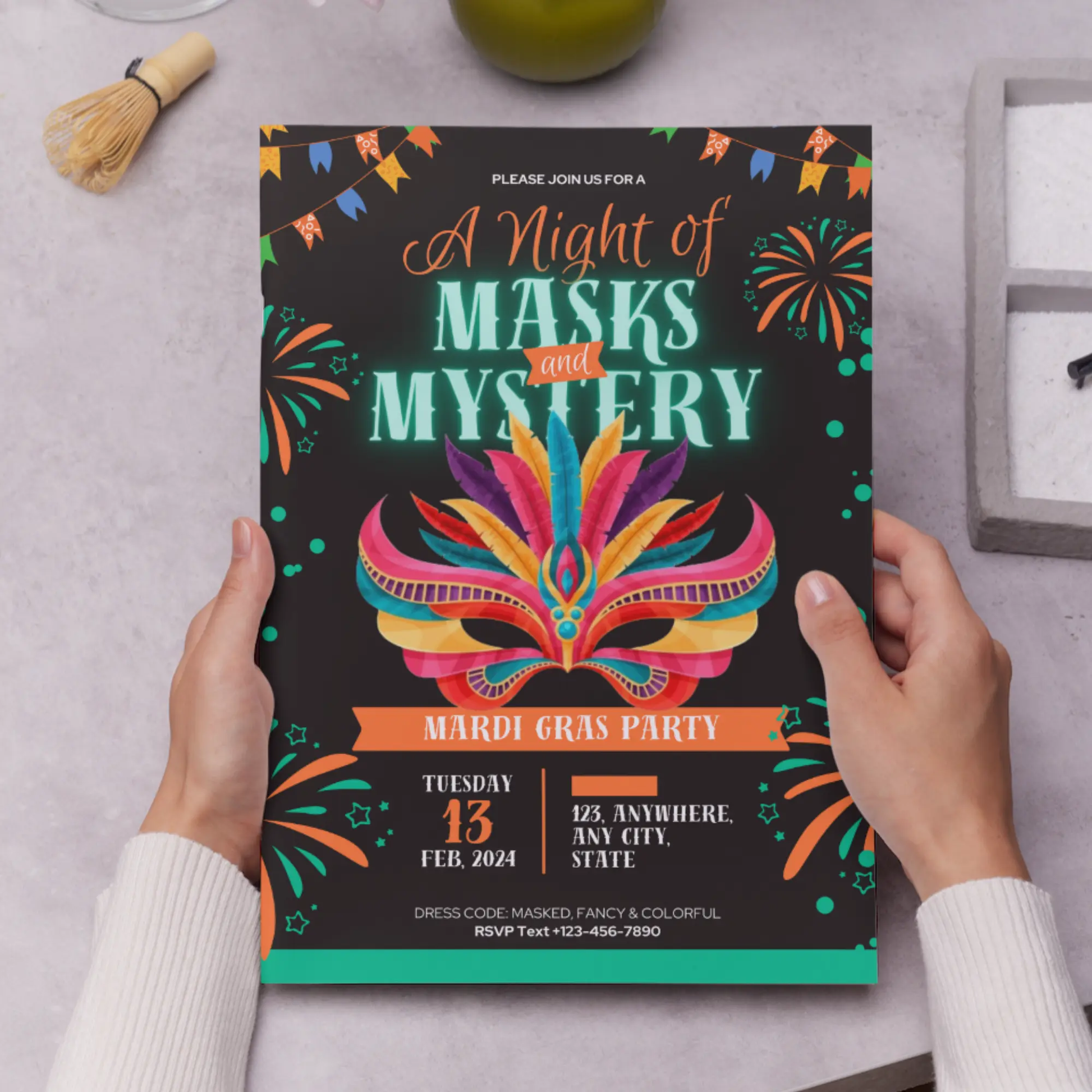 Mardi Gras Mask Party Invitation Template - CreativeRino