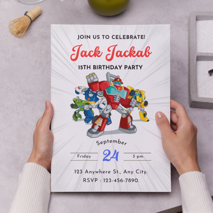 Rescue Bots Transformer Birthday Invitation Template - CreativeRino