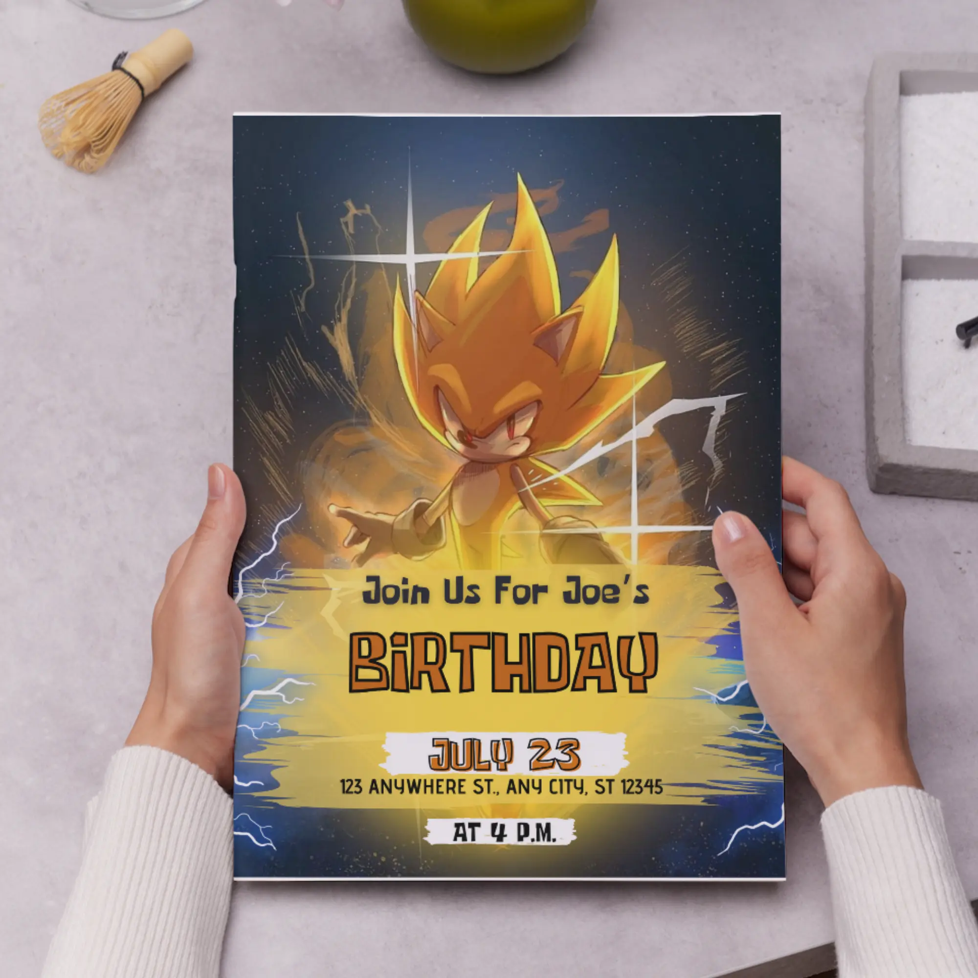 Super Sonic The Hedgehog Birthday Invitation Template - CreativeRino