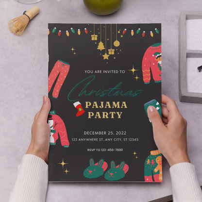 Slumber Christmas Pajamas Party Invitation Template - CreativeRino