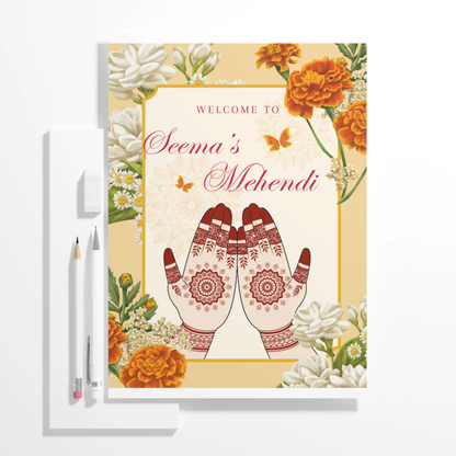 Mehndi Sign Template | Indian Wedding Welcome Sign - CreativeRino