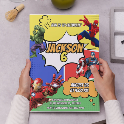 Superhero Birthday Invitation Template | Marvel Avengers Birthday Invite - CreativeRino