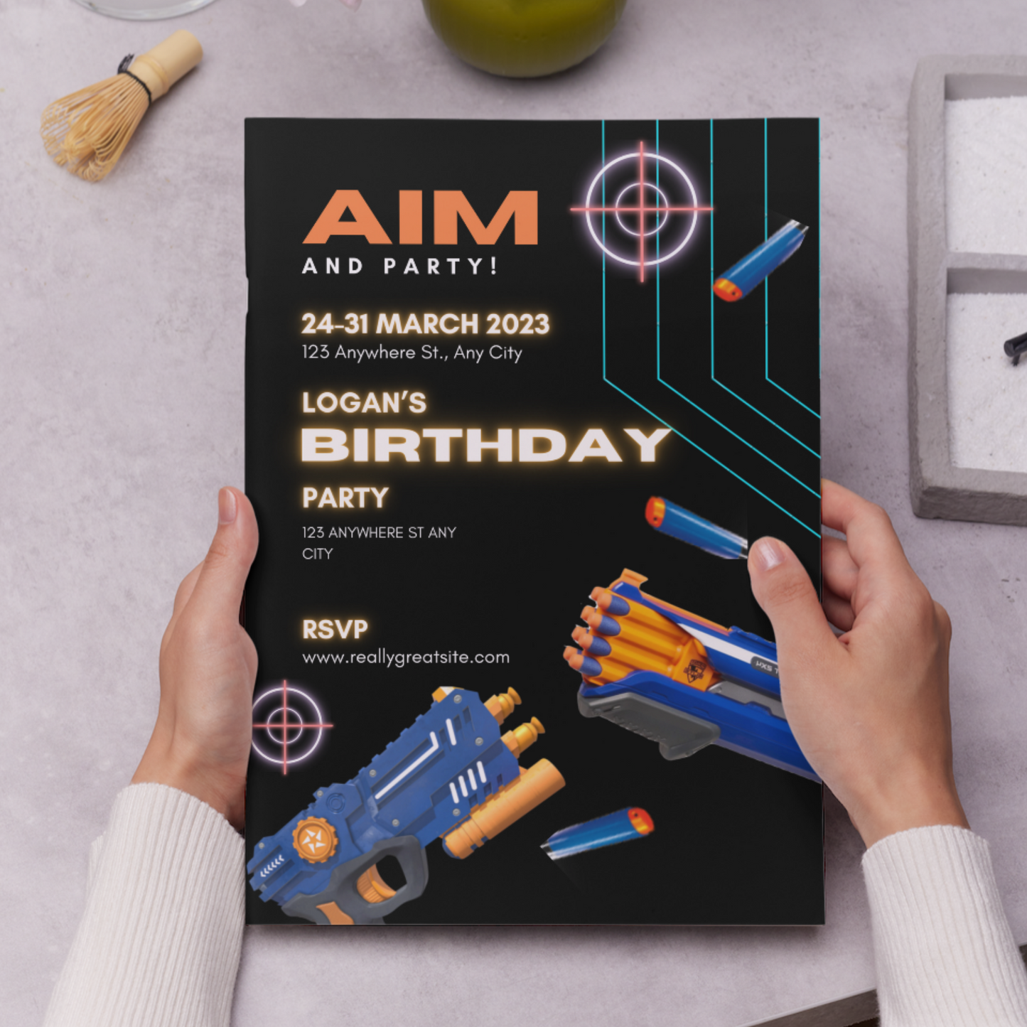 Nerf Dart Gun Birthday Invitation Template