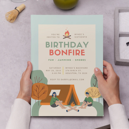 Bonfire Birthday Invitation Template | Camping Invite - CreativeRino