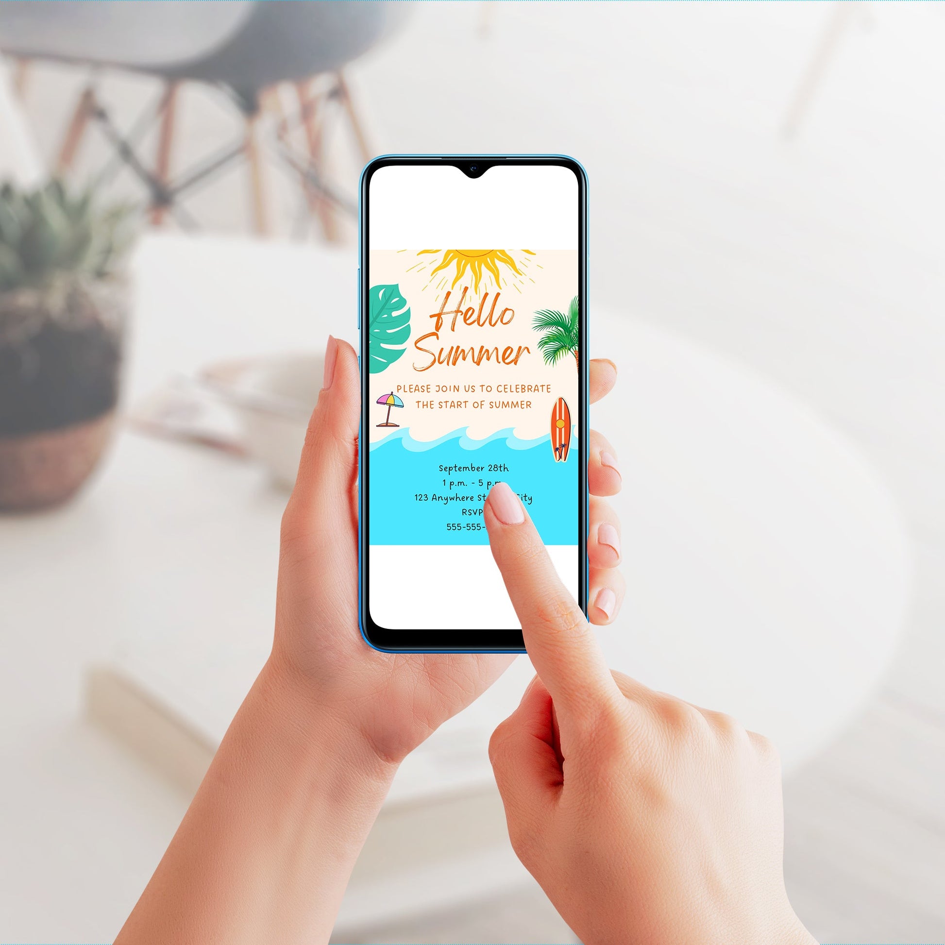 Hello Summer Party Invitation | Hello Summer Theme Invite Canva Template CreativeRino