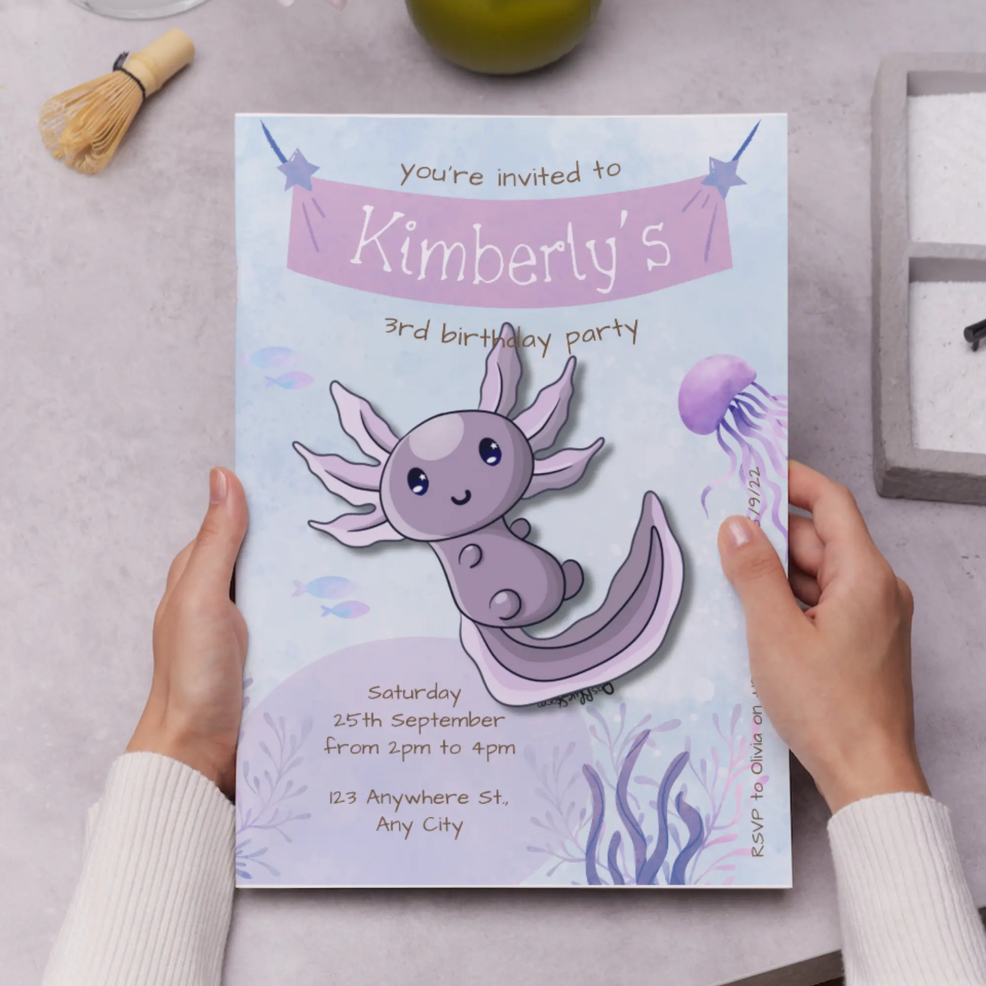Axolotl Birthday Invitation Template - CreativeRino