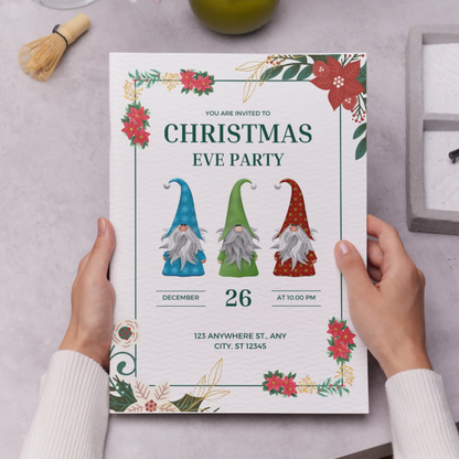 Gnome Christmas Eve Party Invitation Template - CreativeRino