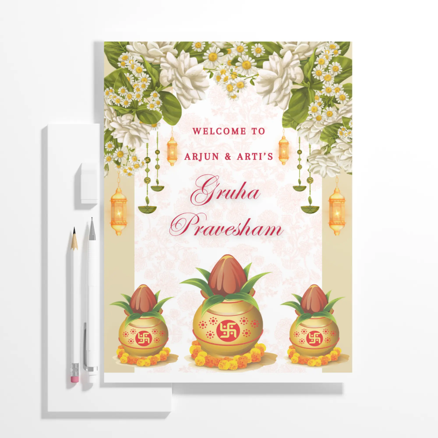 Gruhapravesham Welcome Sign Template | Indian Housewarming Welcome Sign - CreativeRino