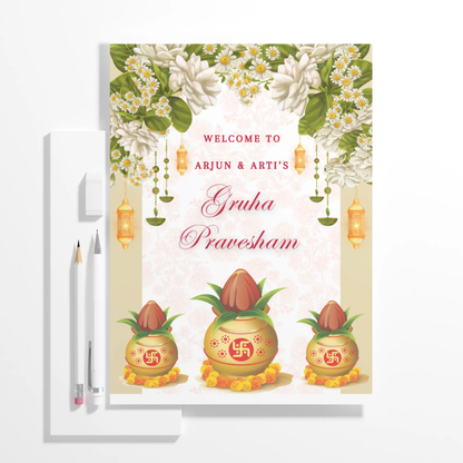 Gruhapravesham Welcome Sign Template | Indian Housewarming Welcome Sign - CreativeRino