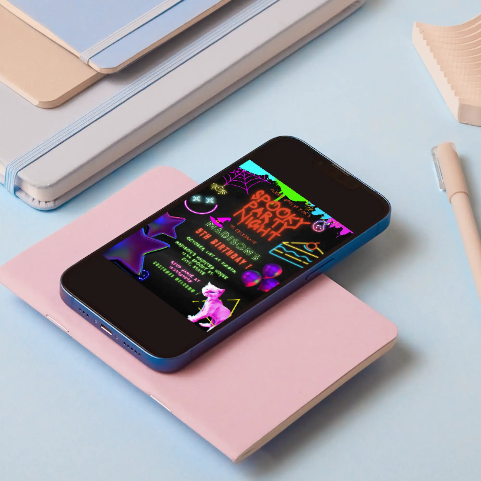 Neon Spooky Halloween Birthday Party Invitation Template - CreativeRino