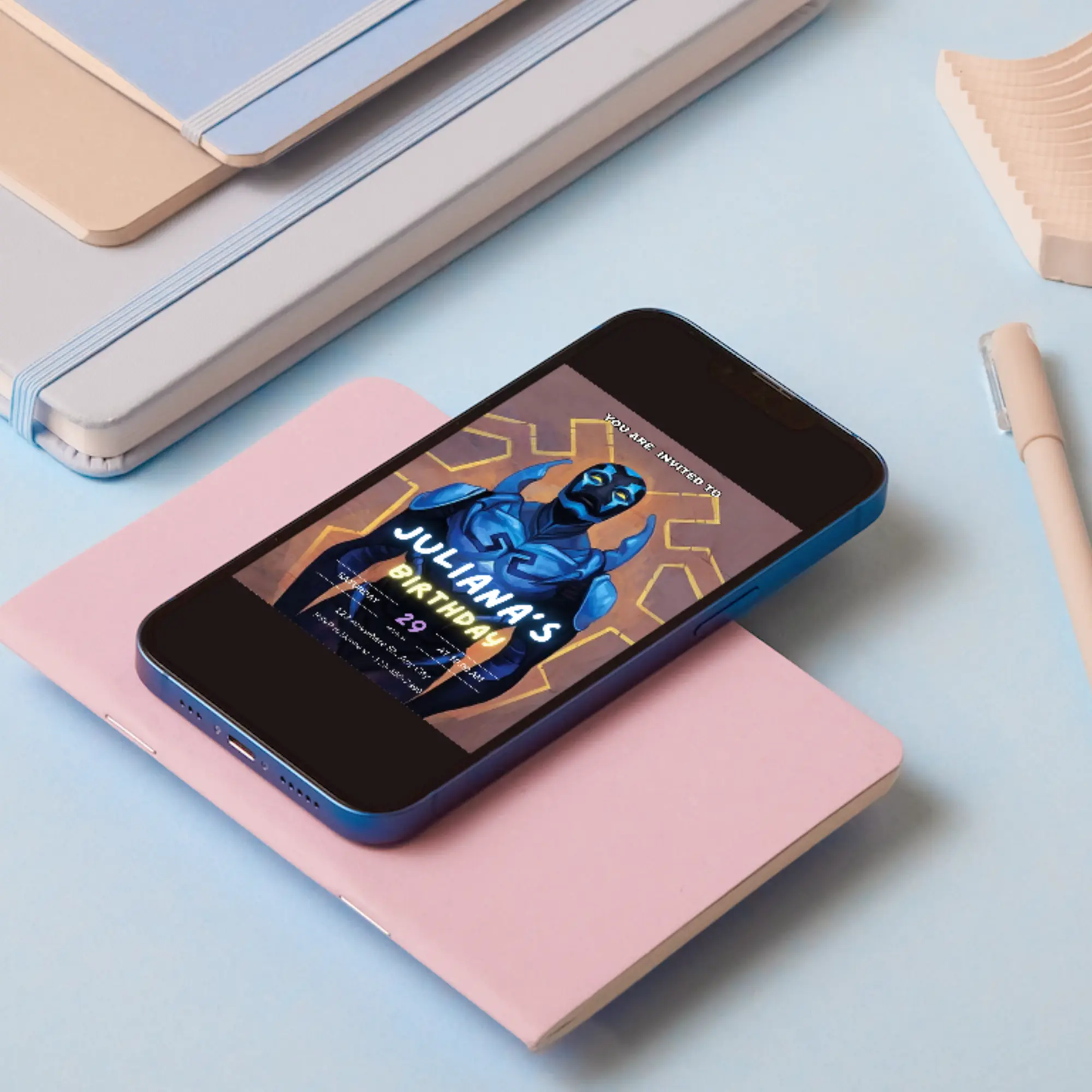 Blue Beetle Birthday Invitation Template - CreativeRino