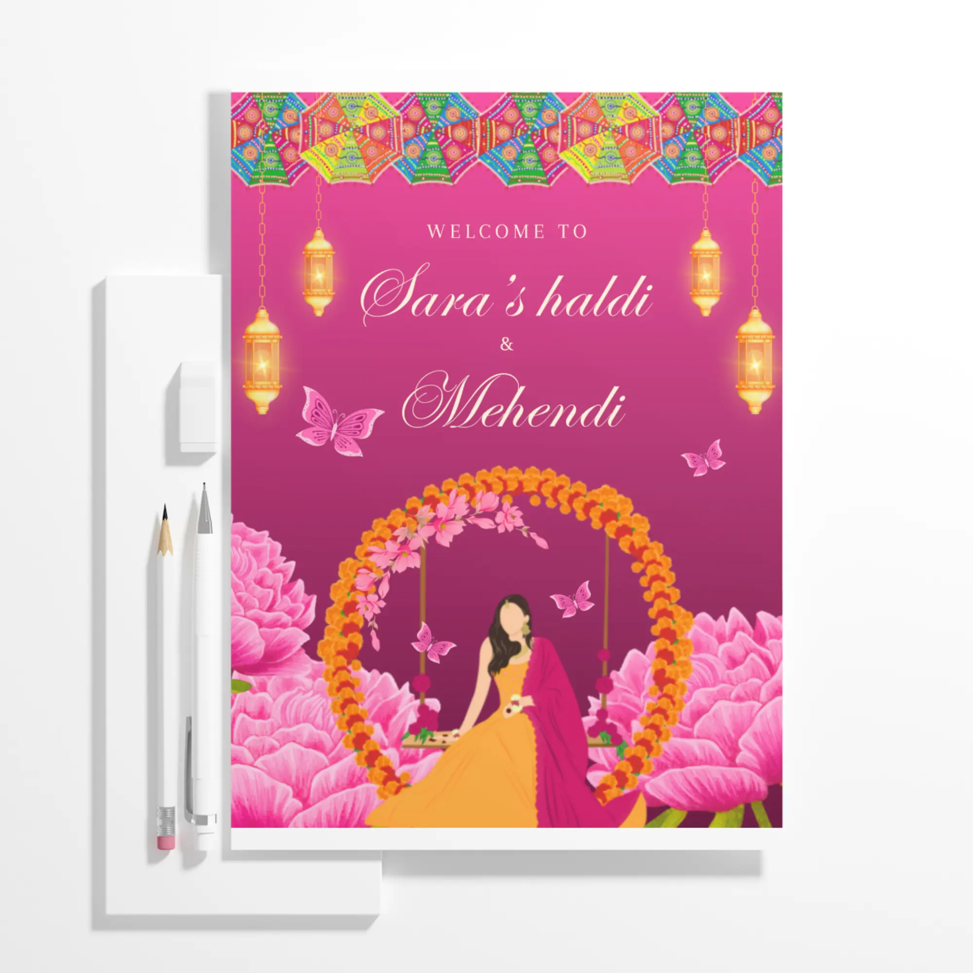 Mehndi Sign Template | Indian Wedding Welcome Sign - CreativeRino