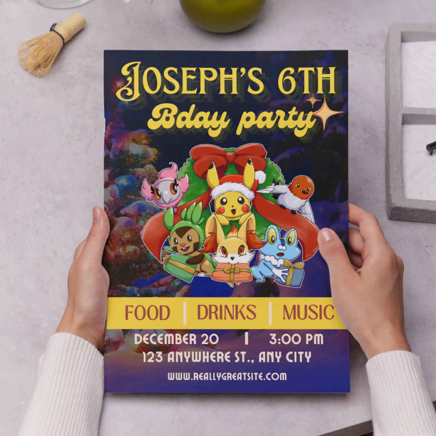 Pokemon Christmas Birthday Invitation Template - CreativeRino
