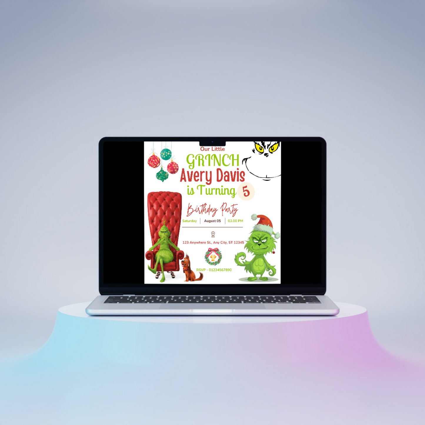 Baby Grinch Christmas Birthday Invitation Template