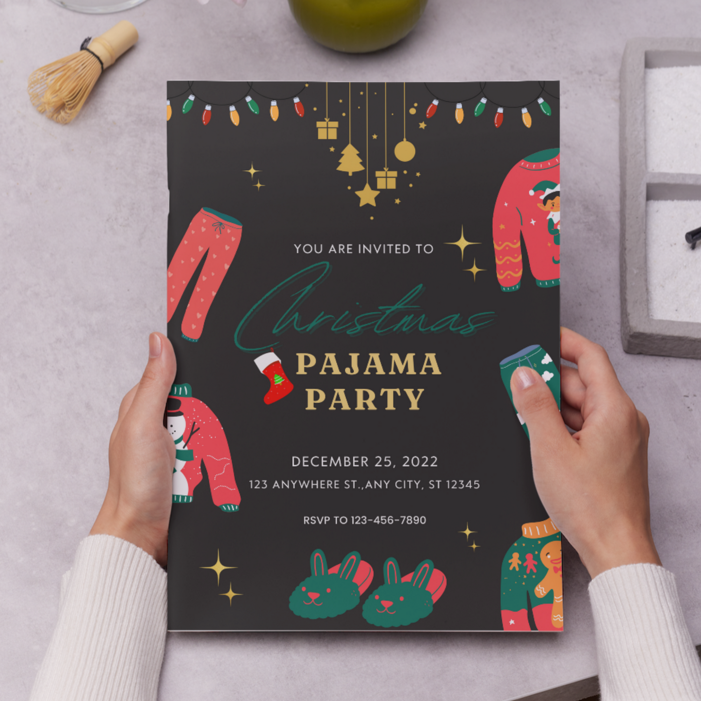 Slumber Christmas Pajamas Party Invitation Template