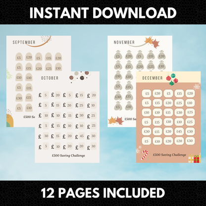 12 Month Saving Challenge Bundle | Pound Saving Challenge | Saving Money Challenge - CreativeRino