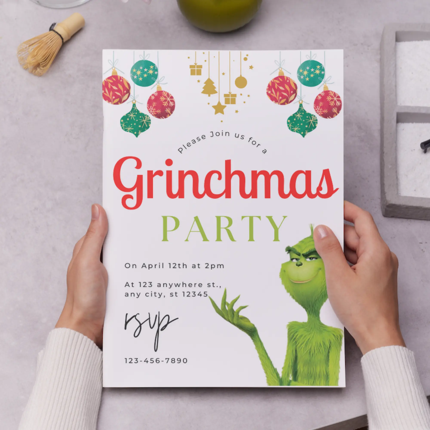 Grinchmas Christmas Party Invitation Template | Grinch Invite - CreativeRino