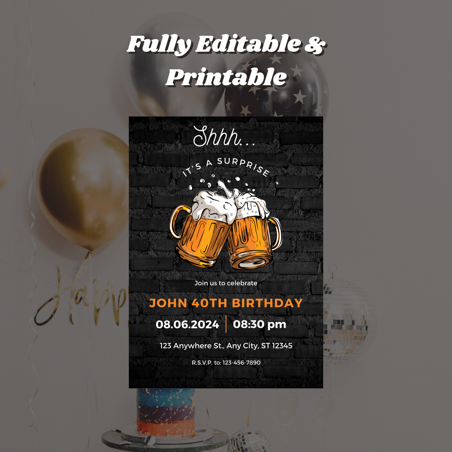 Beer Surprise Birthday Party Invitation Template