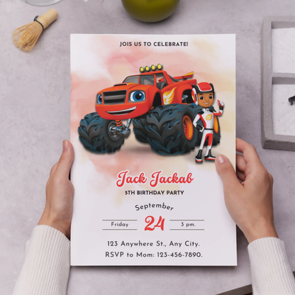 Blaze and the Monster Machines Birthday Invitation Template - CreativeRino