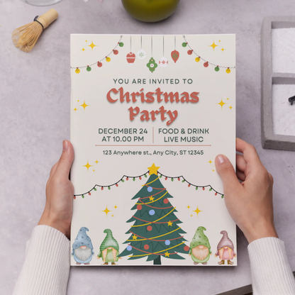 Gnome Christmas Party Invitation Template - CreativeRino