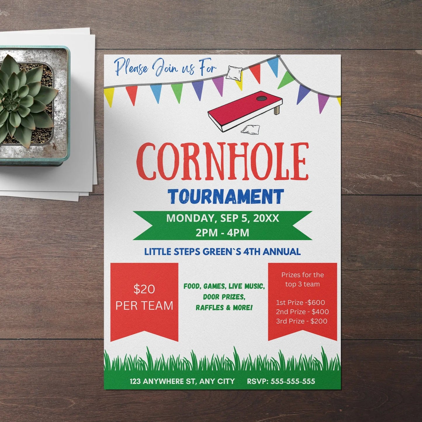 Cornhole Tournament Flyer Template | Cornhole Tournament Fundraiser Flyer Invite CreativeRino