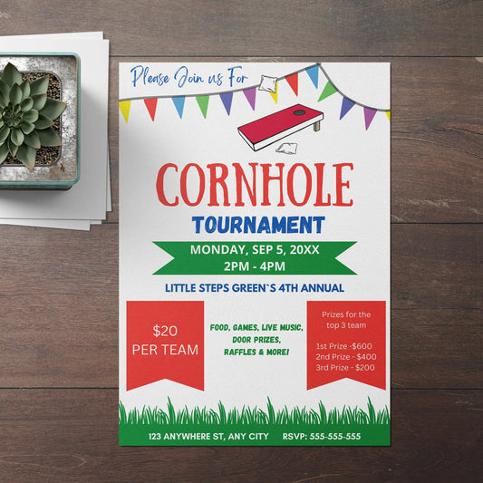 Cornhole Tournament Flyer Template | Cornhole Tournament Fundraiser Flyer Invite CreativeRino
