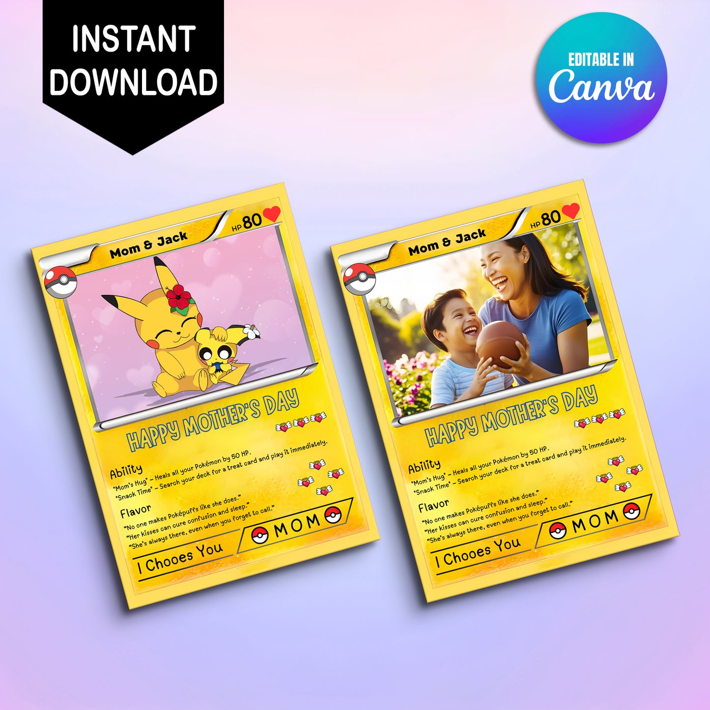 Poke Mother's Day Card, Editable Pokemon Custom Gift for Mom, Printable Mother's Day Gifts Custom Pokemon Card, Pokemon Presents Mom Gifts - CreativeRino