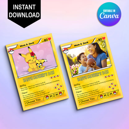 Poke Mother's Day Card, Editable Pokemon Custom Gift for Mom, Printable Mother's Day Gifts Custom Pokemon Card, Pokemon Presents Mom Gifts - CreativeRino