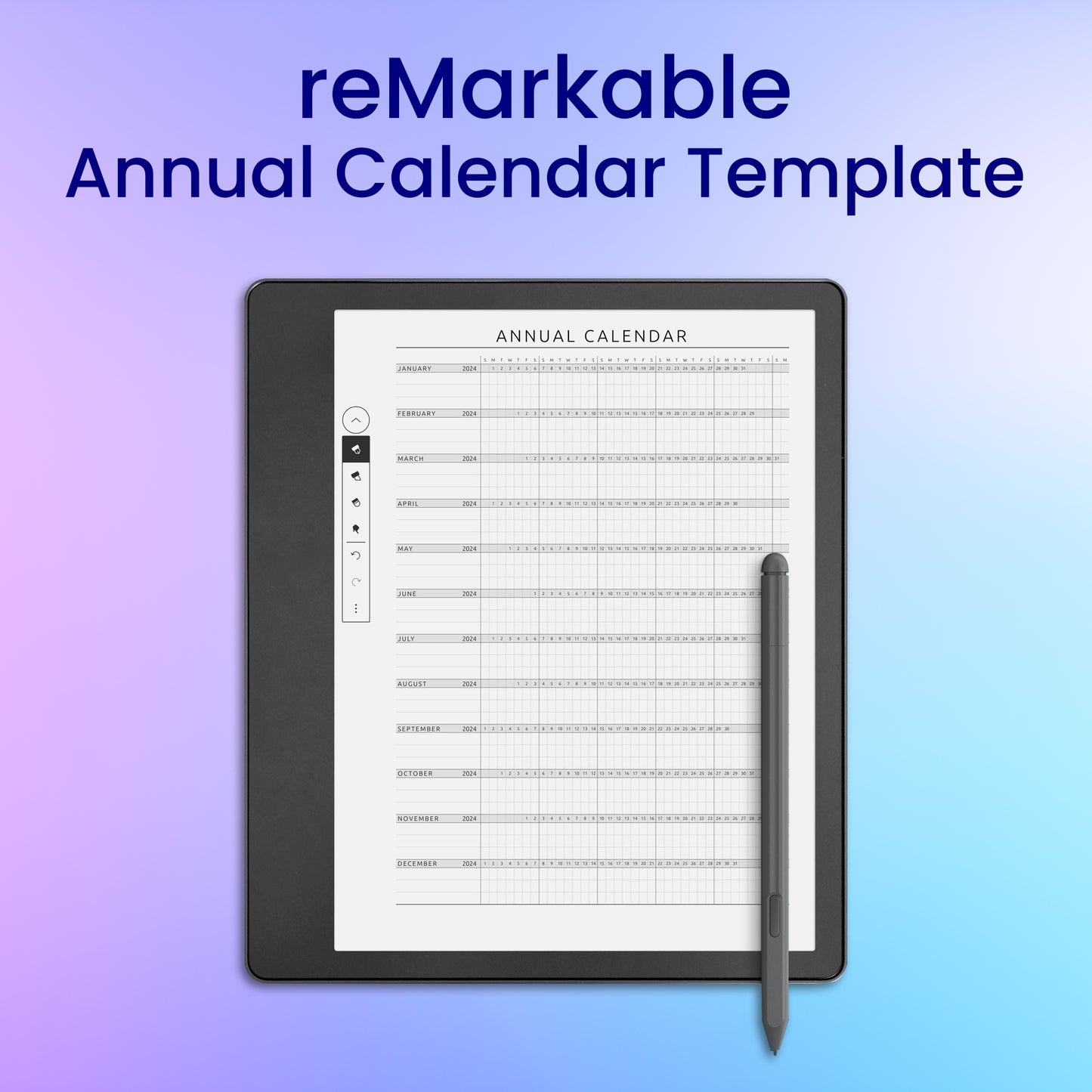 reMarkable 2 Annual Calendar Planner Template