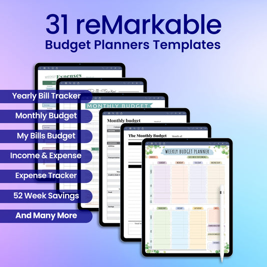 31 reMarkable 2 Budget Planners Template Bundle