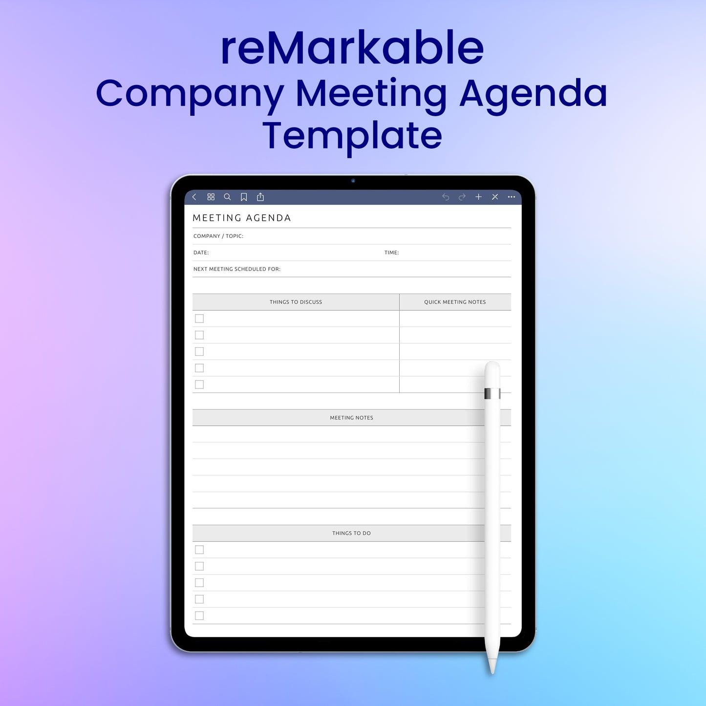 reMarkable 2 Company Meeting Agenda Template Planner Template