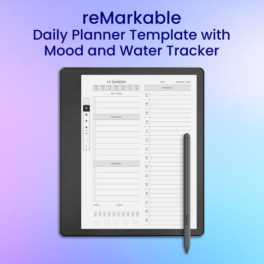 reMarkable 2 Daily Planner Template with Mood and Water Tracker Planner Template