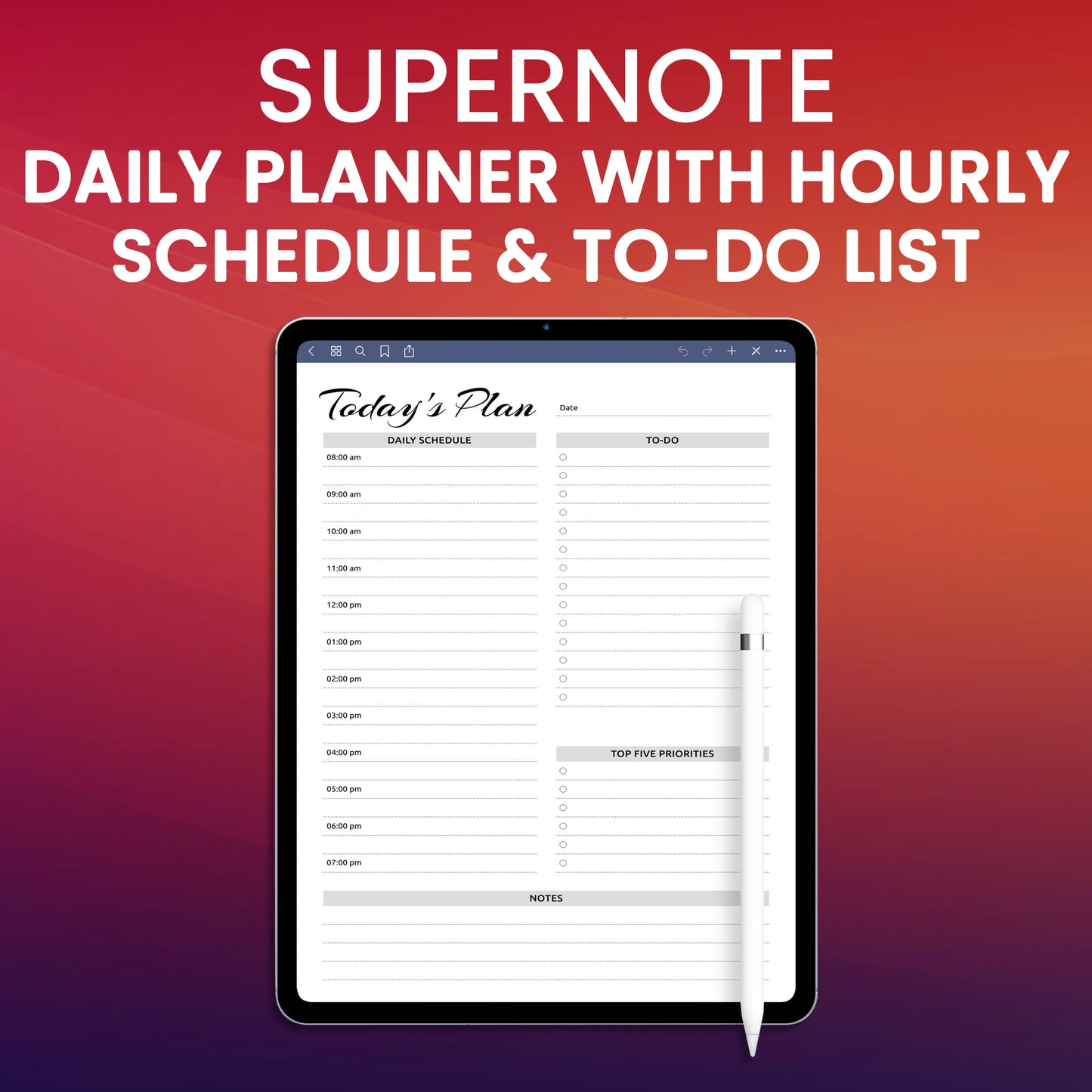 Supernote Daily Planner With Hourly Schedule & To-Do List Planner Template