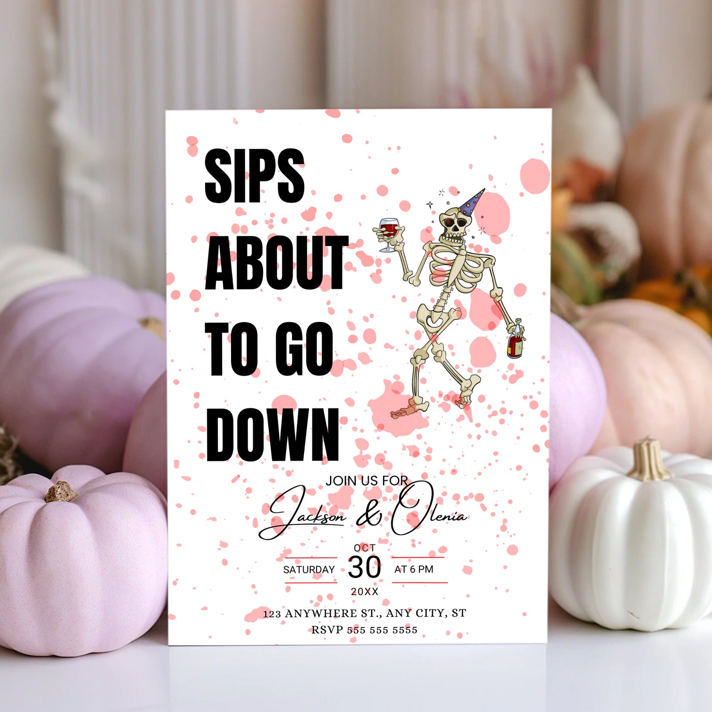 Sip about to go Down Halloween Wine Invitation Template