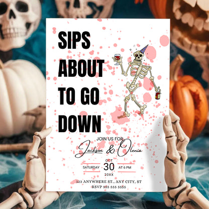 Sip about to go Down Halloween Wine Invitation Template - CreativeRino