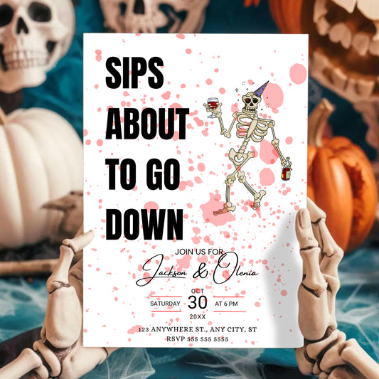 Sip about to go Down Halloween Wine Invitation Template