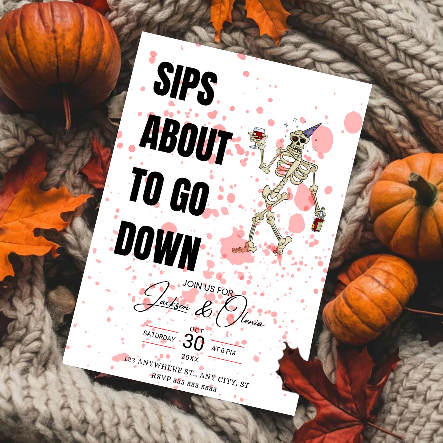 Sip about to go Down Halloween Wine Invitation Template