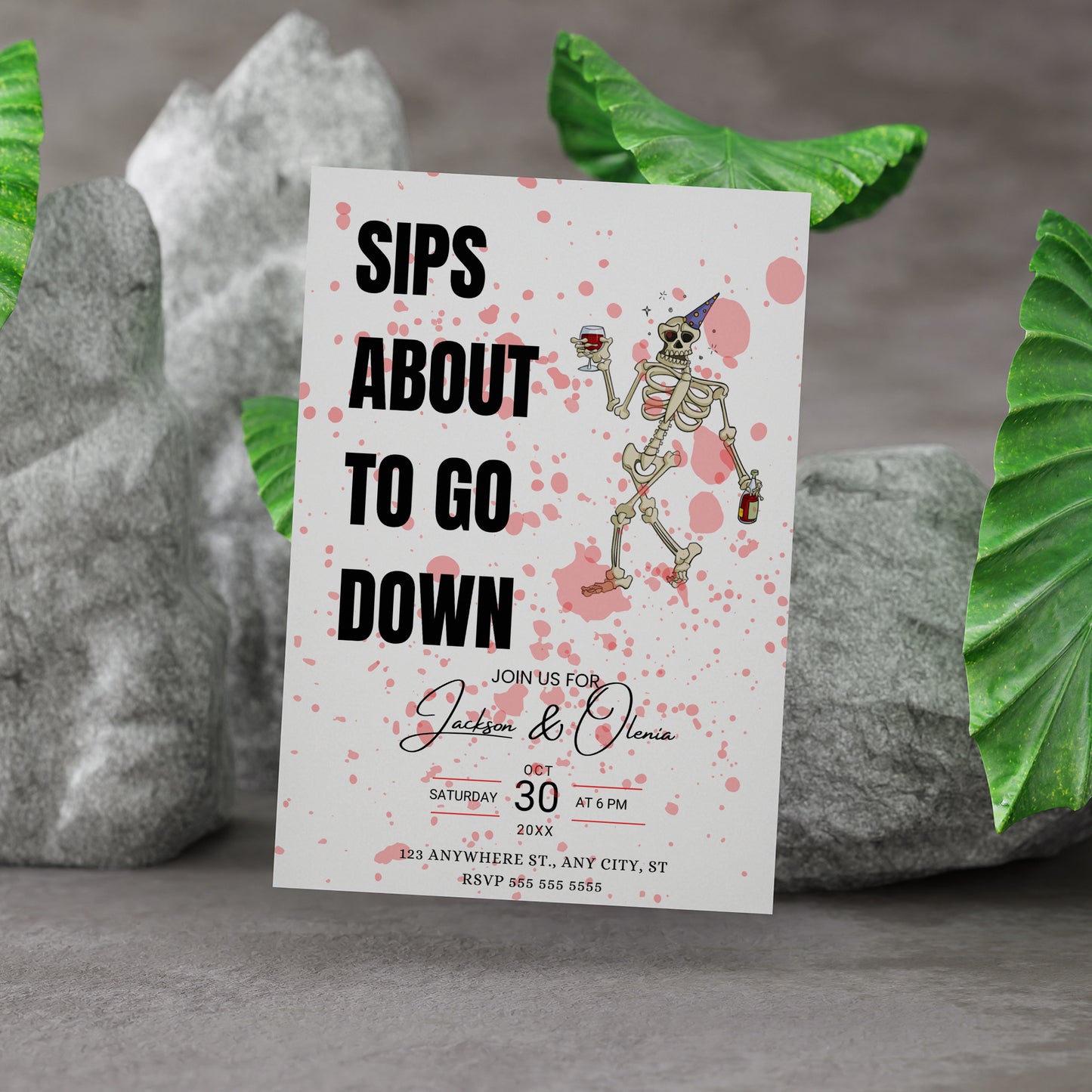 Sip about to go Down Halloween Wine Invitation Template