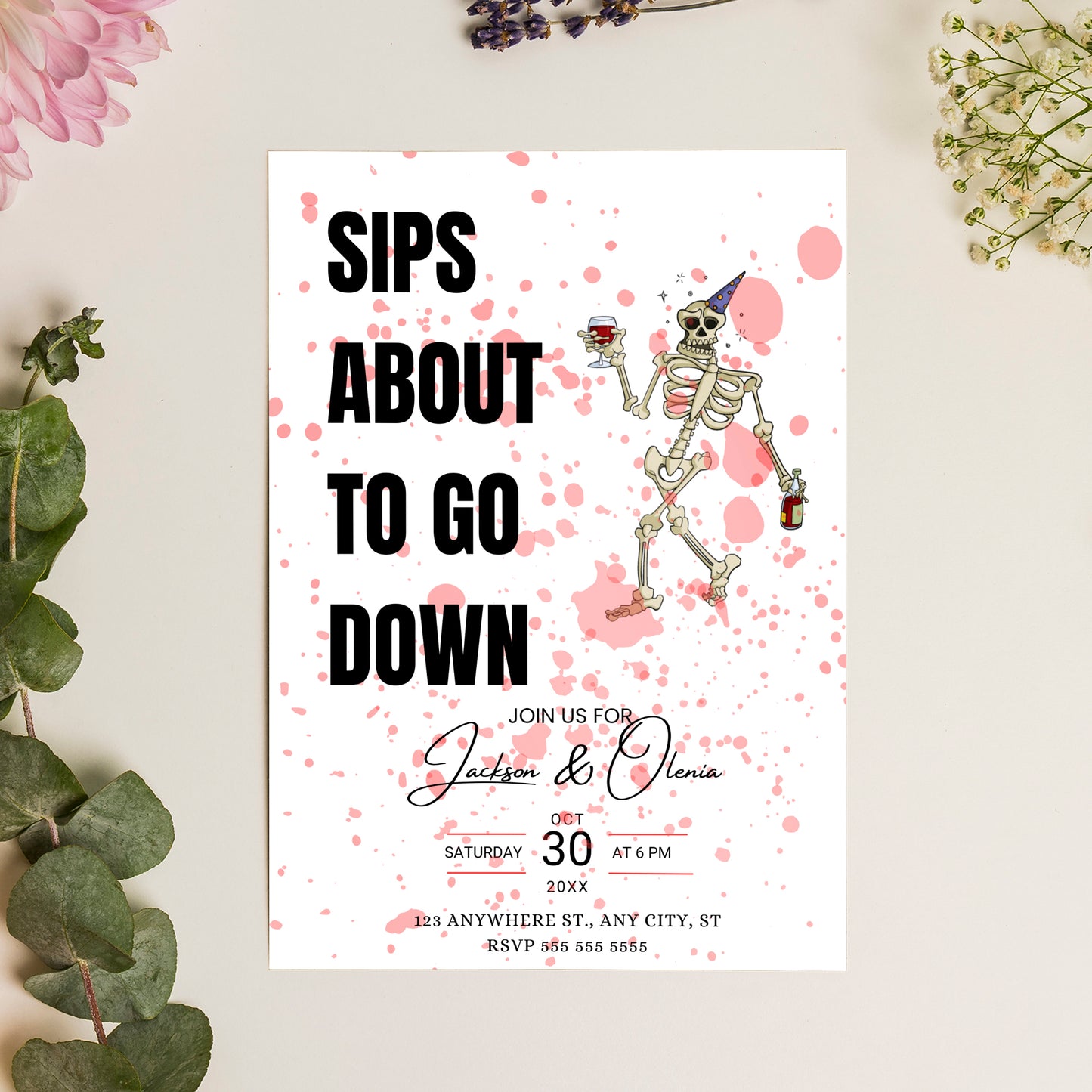 Sip about to go Down Halloween Wine Invitation Template