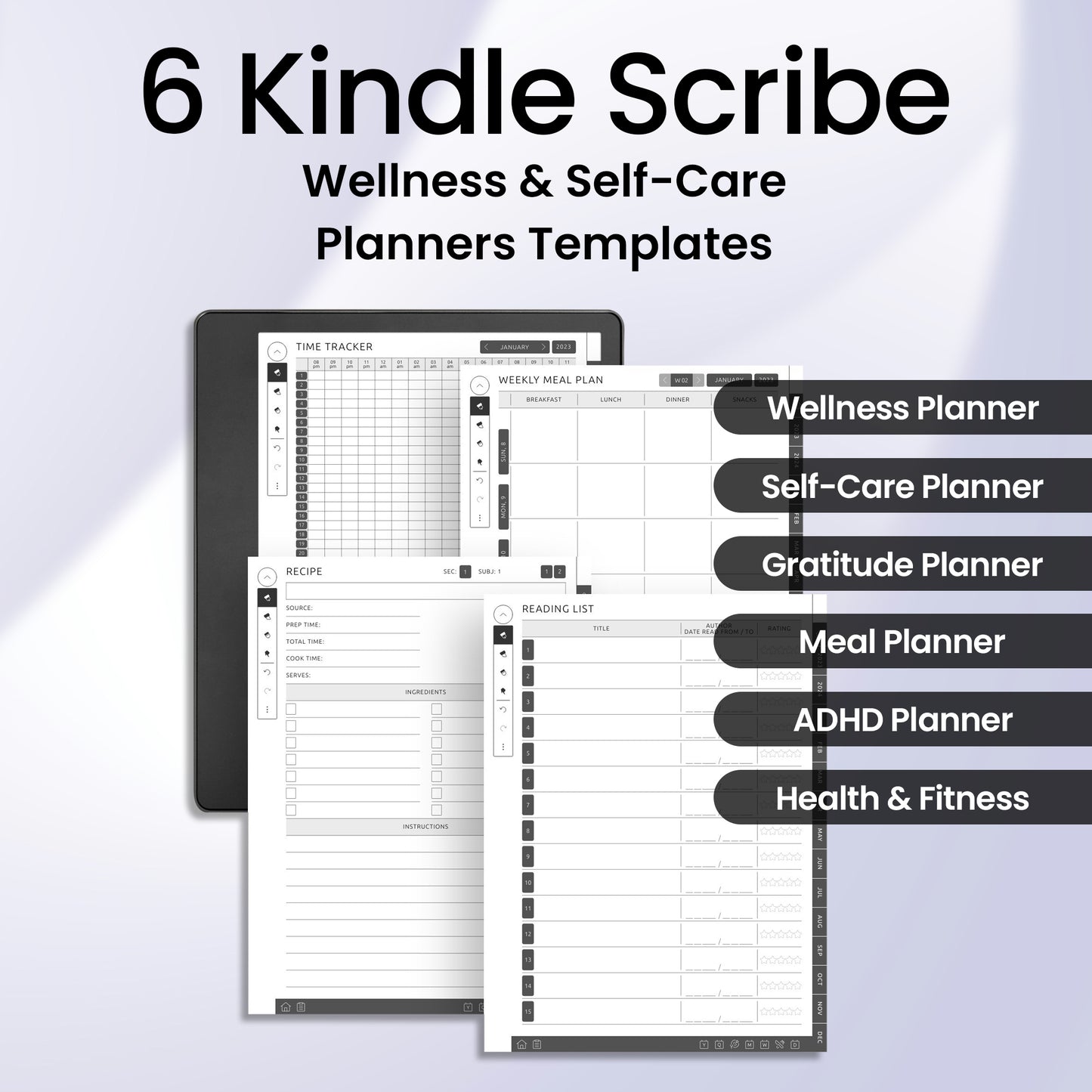 6 Kindle Scribe Kindle Scribe Wellness & Self-Care Planner Template Bundle