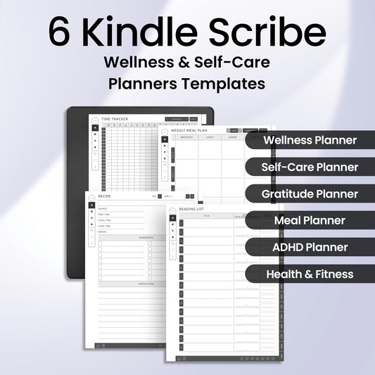 6 Kindle Scribe Kindle Scribe Wellness & Self-Care Planner Template Bundle