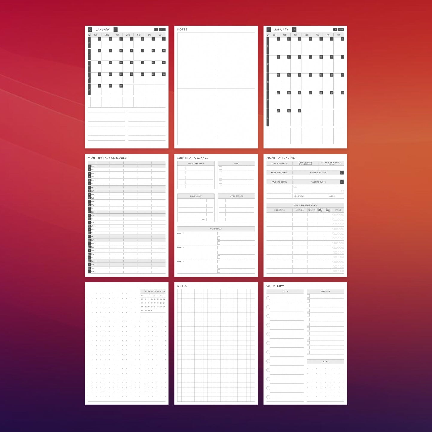 Supernote Monthly Planner Template