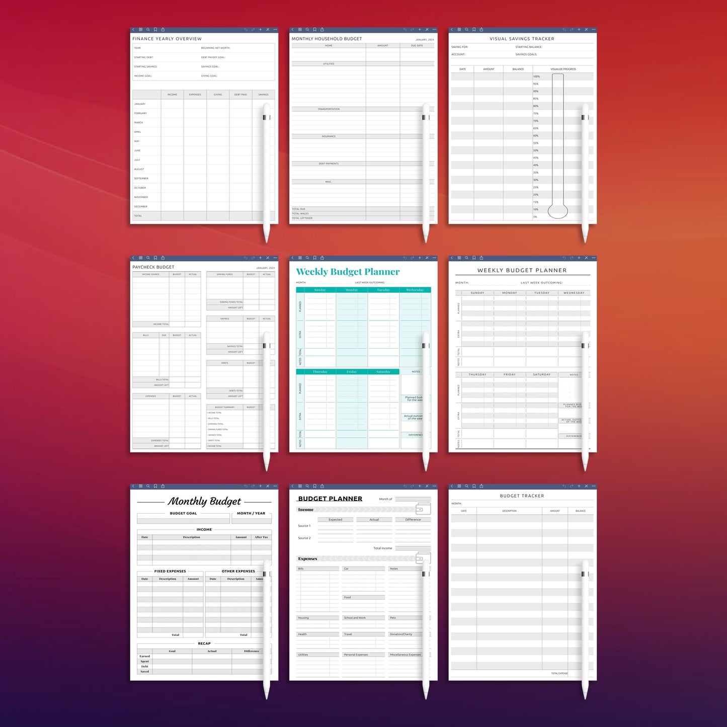 12 Supernote Budget Planner Template Bundle