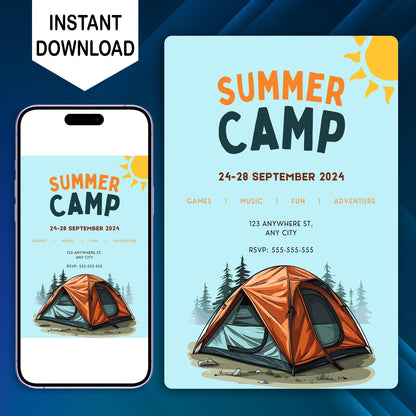 Summer Camp Bachelorette Invitation | Camping Invite Template Canva CreativeRino
