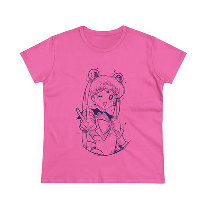 Sailor Moon Women's Midweight Cotton Tee - Cute Cartoon Graphic T-Shirt - CreativeRino