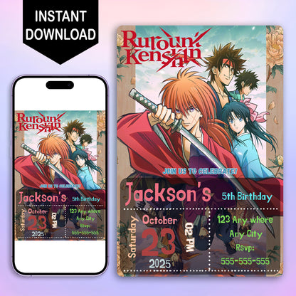 Rurouni Kenshin Birthday Invitation Template - CreativeRino