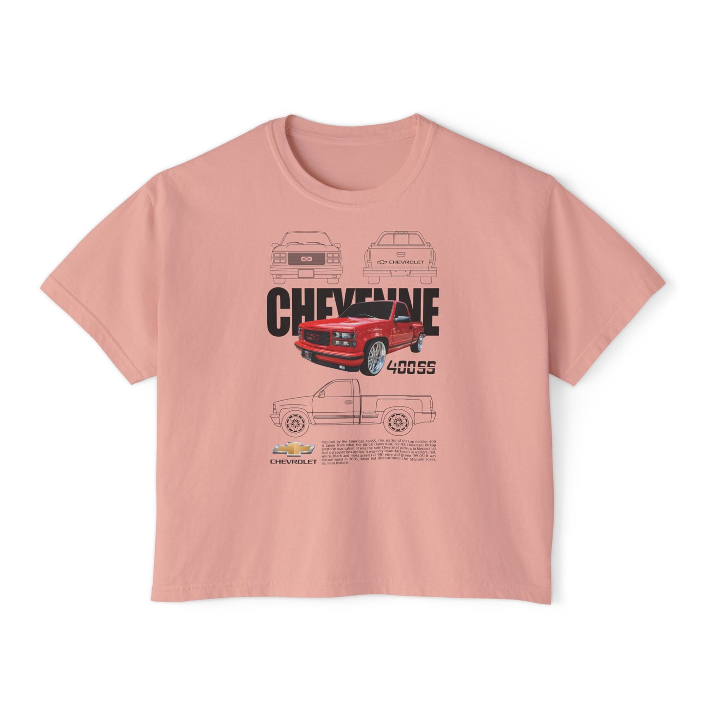 Chevrolet Cheyene 400 SS Boxy Tee for Women - Retro Car Graphic T-Shirt - CreativeRino