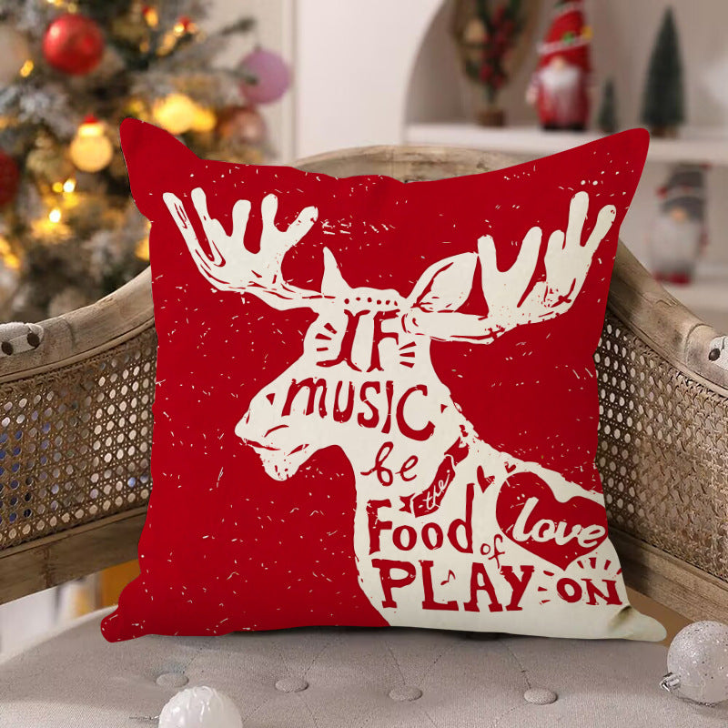 Linen Deer Print Lumbar Pillow Cover | Christmas Holiday Waist Cushion for Sofa Decor eprolo