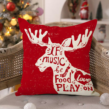 Linen Deer Print Lumbar Pillow Cover | Christmas Holiday Waist Cushion for Sofa Decor eprolo